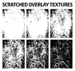 Set of scratched overlay grunge background textures
