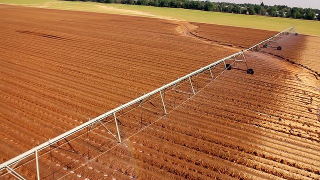 sprinklers in the fild - aerial shot.