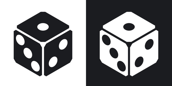 Dice icon, vector. Two-tone version on black and white backgroun