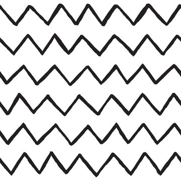 Abstract hand drawn zig zag lines seamless vector pattern white and black