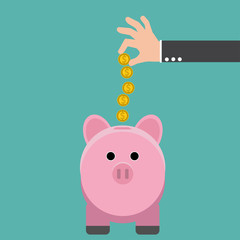 Pig piggy bank falling cents