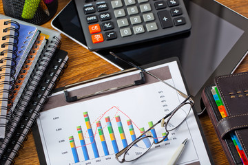 Fototapeta premium Business Objects office expanded in composition on a table