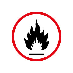 Warning sign in a circle of fire carefully