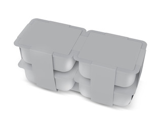 White plastic blank bank for food, oil, mayonnaise, margarine, cheese, ice cream, olives, pickles, sour cream with eco paper cover. Food and drink plastic blank. Template Ready For Your Design. 