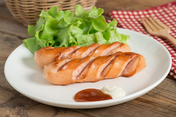Grilled sausages and vegetable.