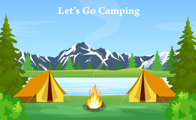 poster showing campsite with a campfire