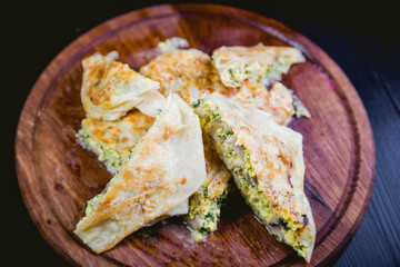 cake fried in a pita bread with mushrooms, tasty dish