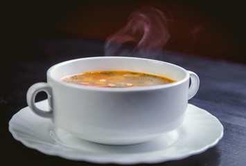 vegetable soup on the plate, delicious dish, food