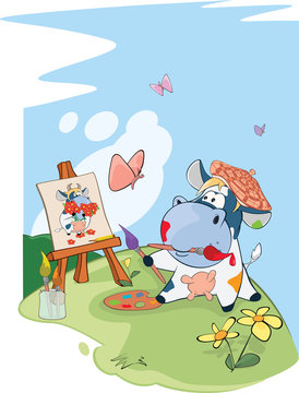 Illustration of a Cute Cow. The Adventures Of a Comic Artist