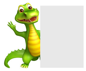 Fototapeta premium Aligator cartoon character with white board