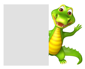 Aligator cartoon character with white board