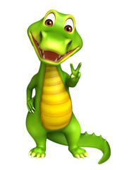 cute Aligator cartoon character with assining victory