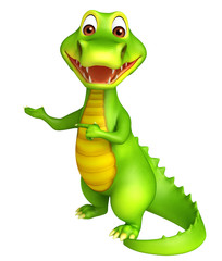 cute Aligator cartoon character with pointing blank space