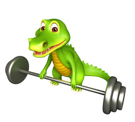 cute Aligator cartoon character with gim equipments
