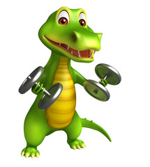 cute Aligator cartoon character with gim equipments