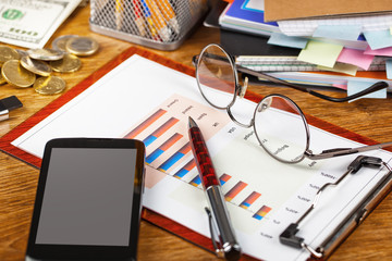 Fototapeta premium Business Objects office expanded in composition on a table