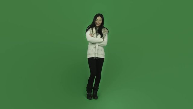 Asian girl young adult isolated greenscreen green background confident