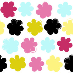 Cute vector seamless pattern . Brush strokes, flowers.  Endless texture can be used for printing onto fabric or paper