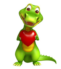 cute Aligator cartoon character  with heart