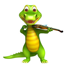 cute Aligator cartoon character  with violin