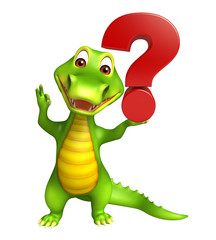 cute Aligator cartoon character with question mark sign