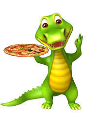 cute Aligator cartoon character with pizza