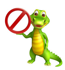 cute Aligator cartoon character with stop sign