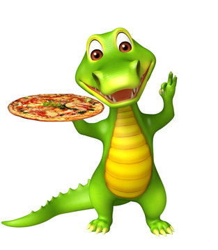 cute Aligator cartoon character with pizza