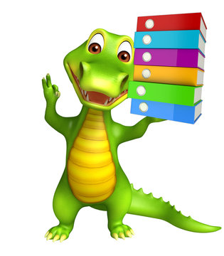 cute Aligator cartoon character with files