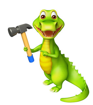 cute Aligator cartoon character with hammer