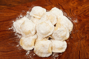 Tortellini on a wooden table