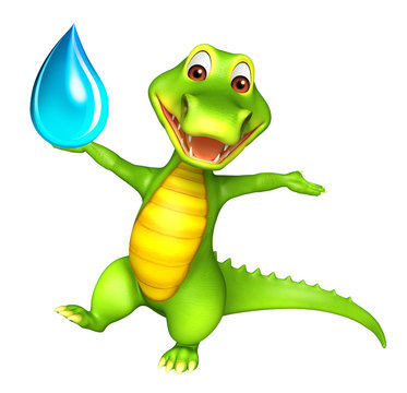 cute Aligator cartoon character with water drop