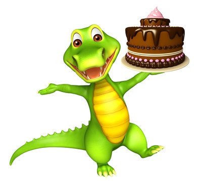 cute Aligator cartoon character  with cake