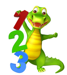 Fototapeta premium cute Aligator cartoon character with 123 sign