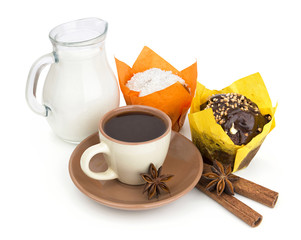 Coffee, milk and muffins