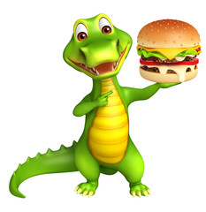 cute Aligator cartoon character with burger