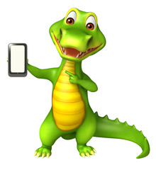 cute Aligator cartoon character with mobile