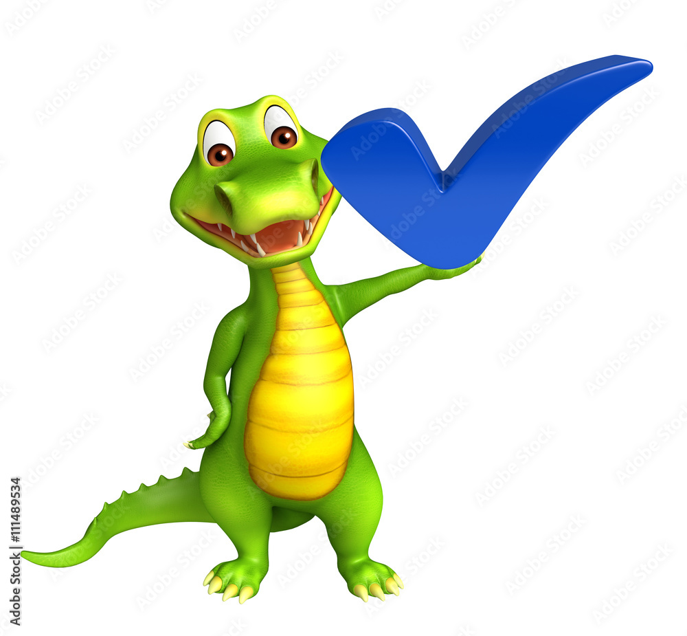 Poster cute Aligator cartoon character with right sign