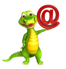 cute Aligator cartoon character  with at the rate  sign