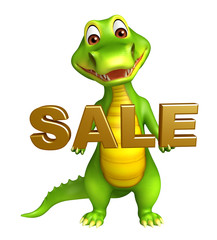 cute Aligator cartoon character with sale sign