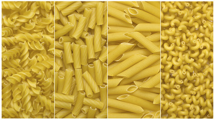 Italian raw pasta variety collage