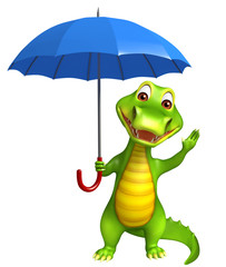 cute Aligator cartoon character with umbrella