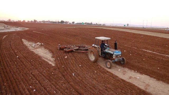 Tractor plowing the fild
