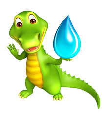 cute Aligator cartoon character with water dtop