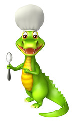 Obraz na płótnie Canvas cute Aligator cartoon character with dinner plate and spoons