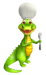cute Aligator cartoon character with dinner plate and spoons