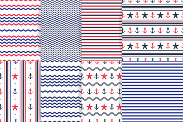 Nautical seamless pattern collection.
