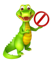 cute Aligator cartoon character with stop sign