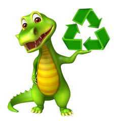 Fototapeta premium cute Aligator cartoon character with recycle sign