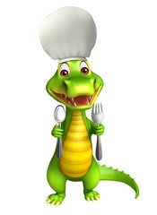 cute Aligator cartoon character with dinner plate and spoons